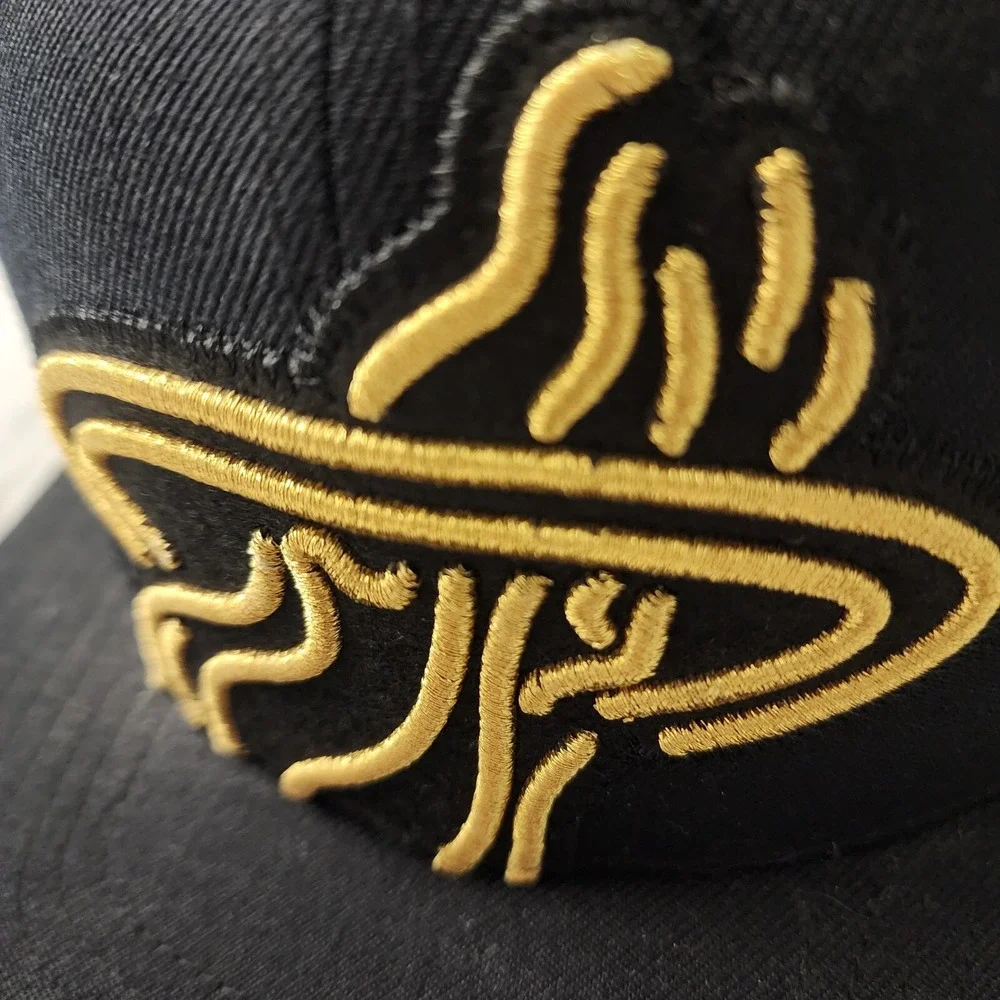 Miami Heat Mitchell & Ness  Lids Metallic Gold Snapback Hat Flat Brim Flame Ball